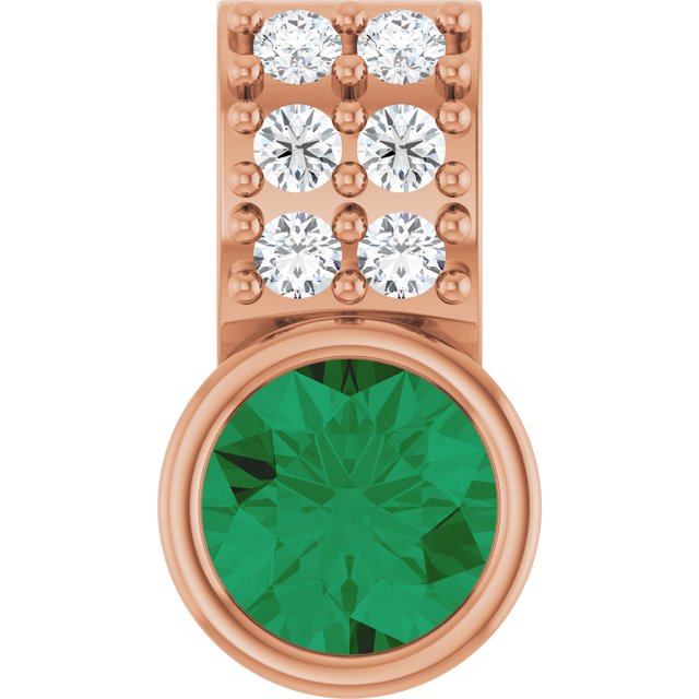 14K Rose Natural Emerald & .04 CTW Natural Diamond Pendant