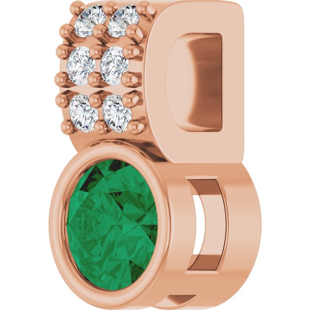 14K Rose Natural Emerald & .04 CTW Natural Diamond Pendant