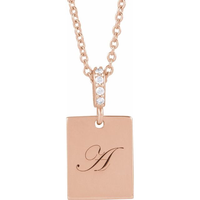 14K Rose .02 CTW Natural Diamond Engravable 16-18" Necklace