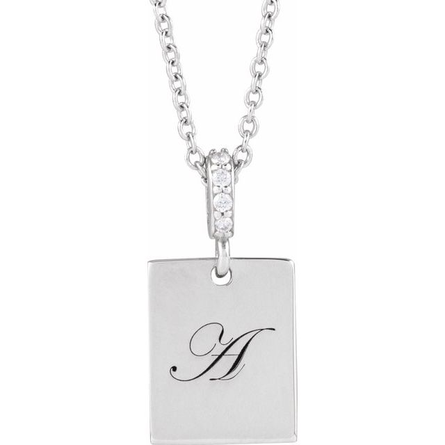 Sterling Silver .02 CTW Natural Diamond Engravable 16-18" Necklace