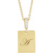 14K Yellow .02 CTW Natural Diamond Engravable 16-18" Necklace