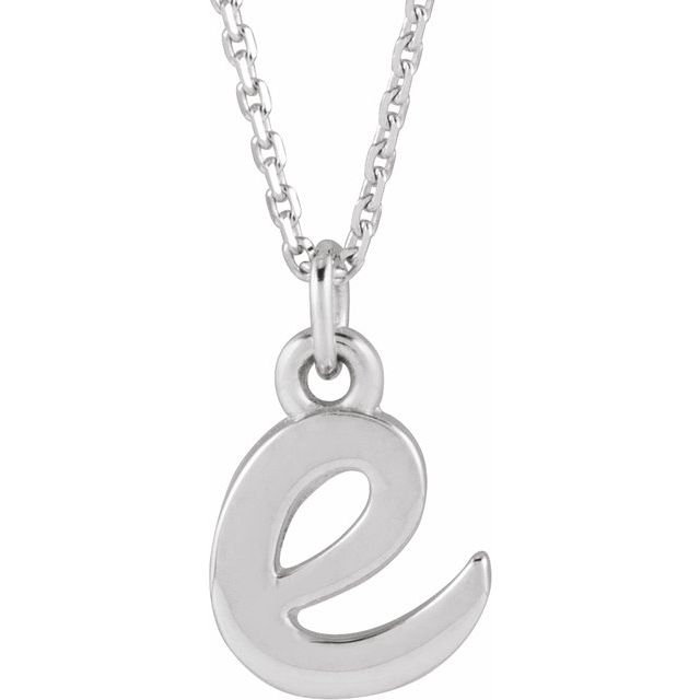 14K White Petite Initial E 16" Necklace