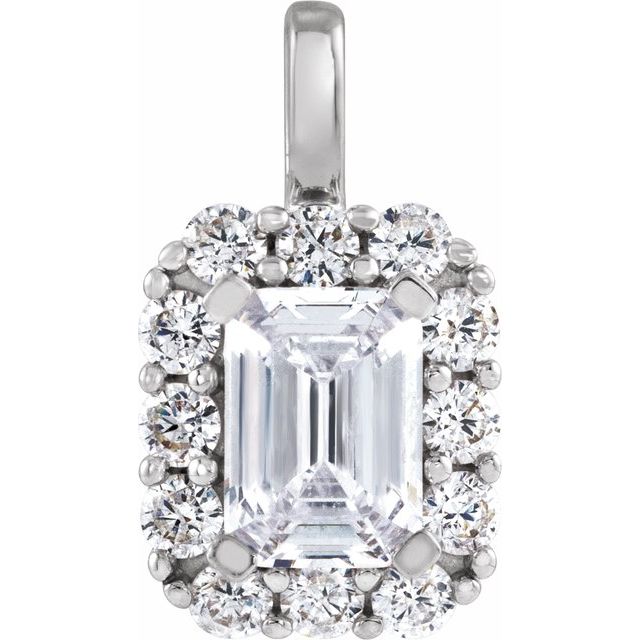 14K White 1 1/2 CTW Lab-Grown Diamond Halo-Style Pendant