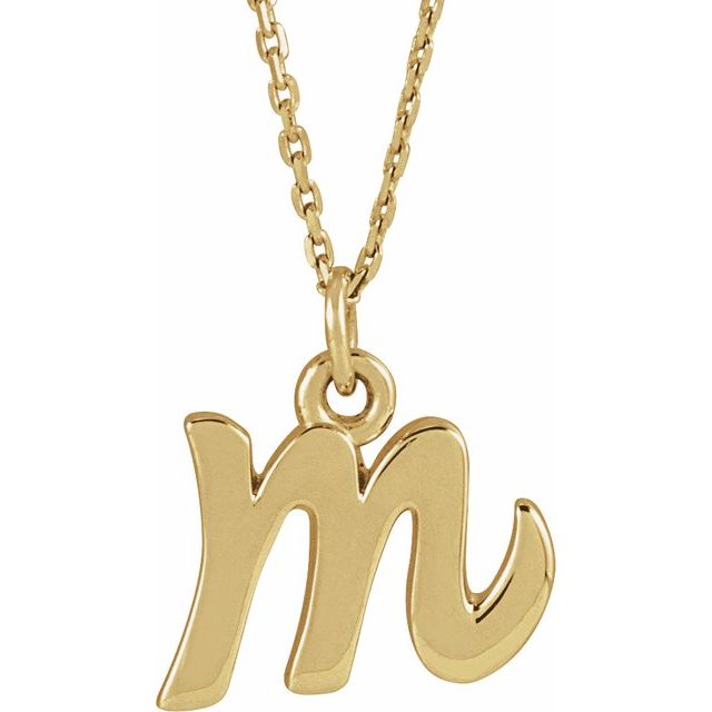 14K Yellow Petite Initial M 16" Necklace