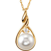 14K Yellow Cultured White Akoya Pearl & .03 CTW Natural Diamond 18" Necklace