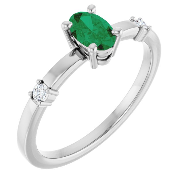 Platinum Lab-Grown Emerald & .05 CTW Natural Diamond Ring