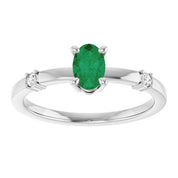 Sterling Silver Lab-Grown Emerald & .05 CTW Natural Diamond Ring