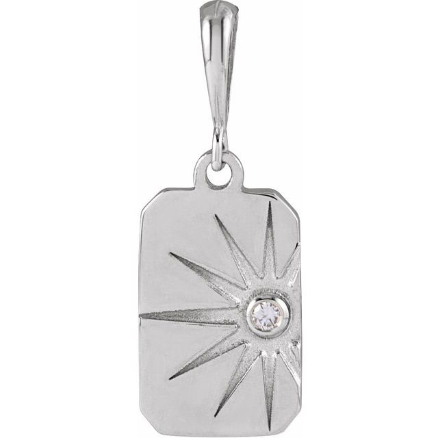 14K White .015 CT Natural Diamond Sun Pendant
