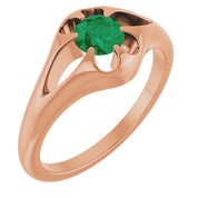 14K Rose Natural Emerald Belcher Ring
