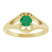 14K Yellow Natural Emerald Belcher Ring