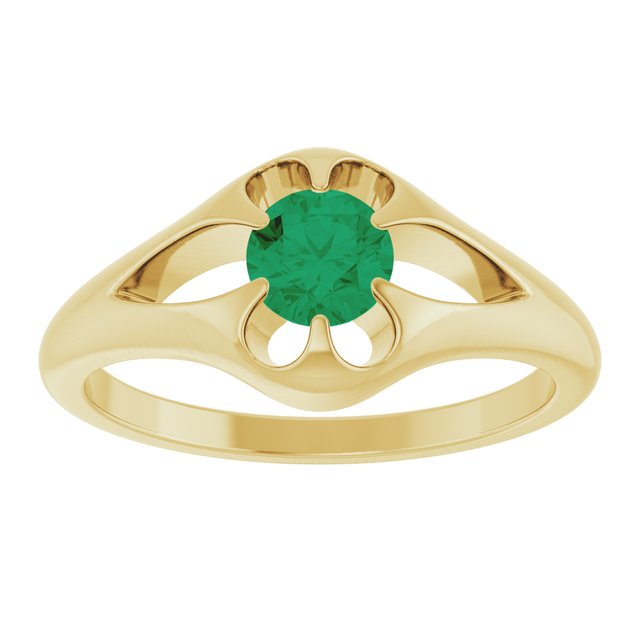 14K Yellow Natural Emerald Belcher Ring