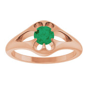 14K Rose Natural Emerald Belcher Ring