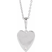 Platinum .01 CT Natural Diamond Engravable Heart 16-18" Necklace