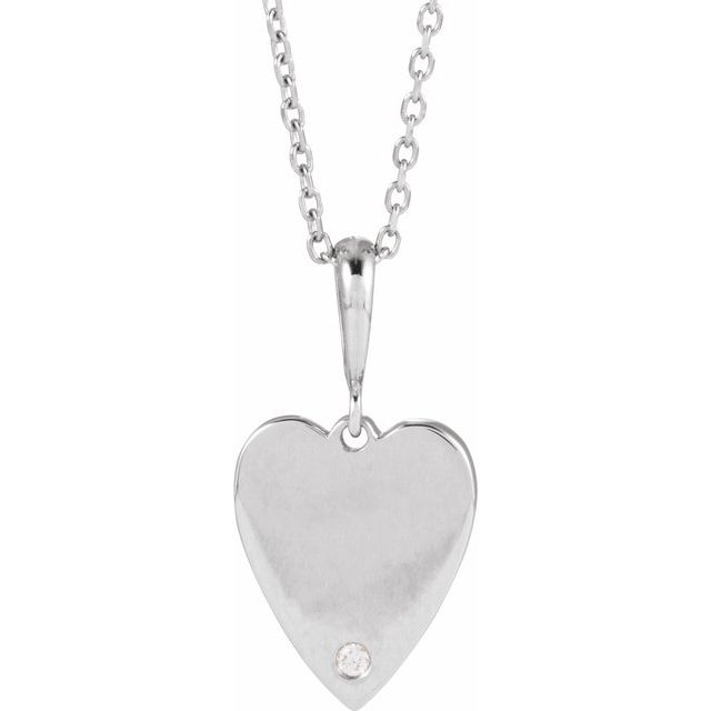 Sterling Silver .01 CT Natural Diamond Engravable Heart 16-18" Necklace