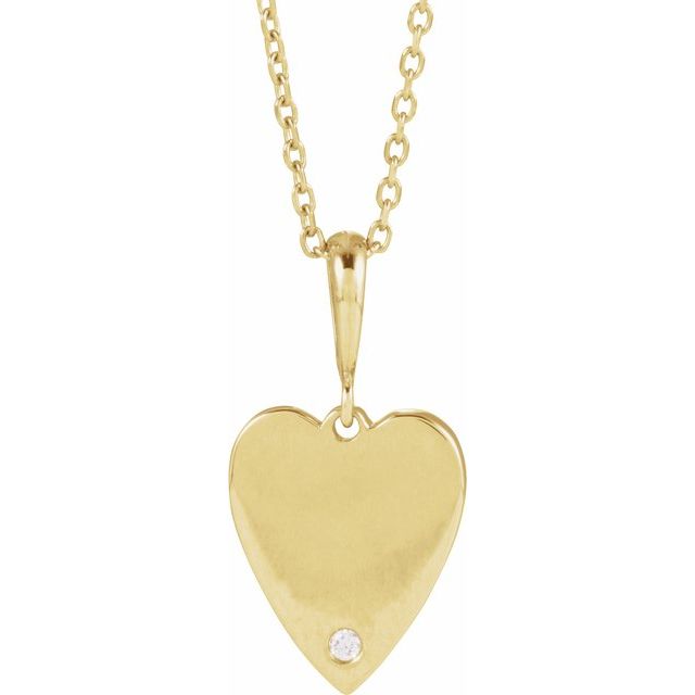 14K Yellow .01 CT Natural Diamond Engravable Heart 16-18" Necklace