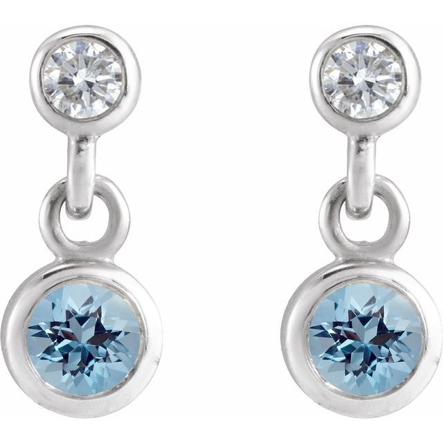14K White Natural Aquamarine & .05 CTW Natural Diamond Two-Stone Earrings