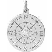 Sterling Silver .015 CT Natural Diamond Compass Pendant