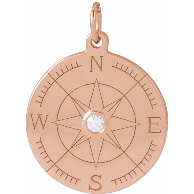 14K Rose .015 CT Natural Diamond Compass Pendant