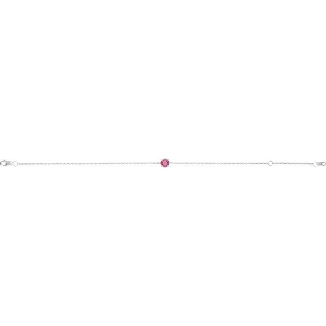 Sterling Silver Natural Pink Tourmaline  6 1/2-7-1/2" Bracelet