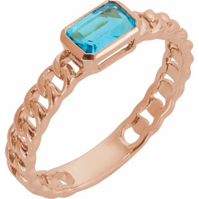 14K Rose Natural Sky Blue Topaz Ring - Elegant Gemstone Jewelry