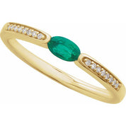 14K Yellow Imitation Emerald & .05 CTW Natural Diamond Ring