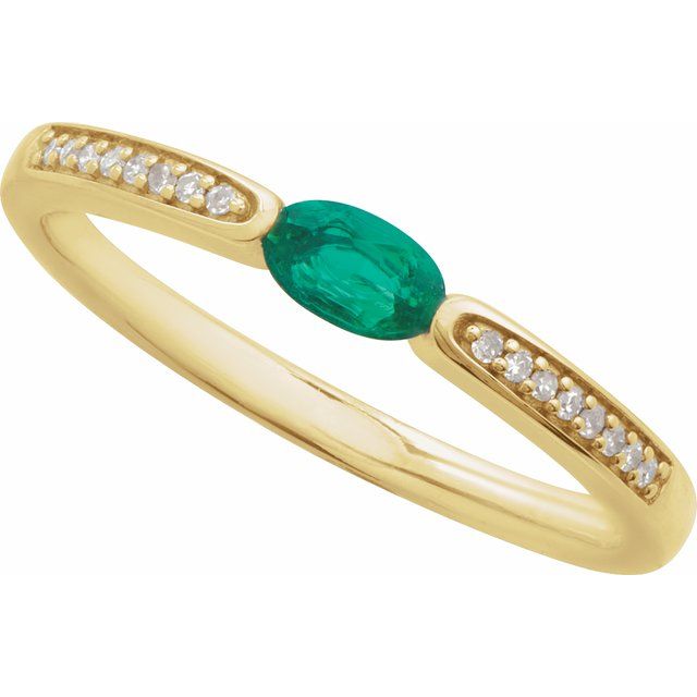 14K Yellow Imitation Emerald & .05 CTW Natural Diamond Ring