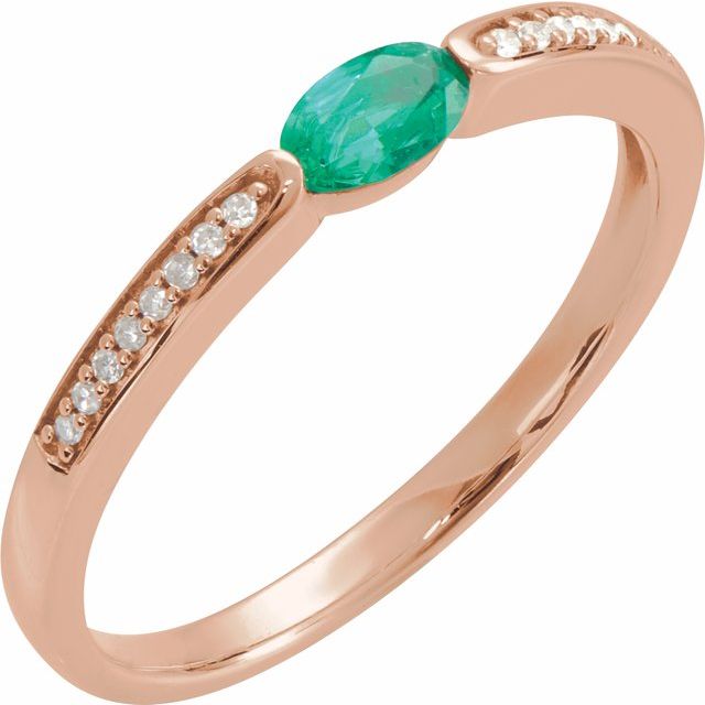 14K Rose Imitation Emerald & .05 CTW Natural Diamond Ring
