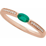 14K Rose Imitation Emerald & .05 CTW Natural Diamond Ring