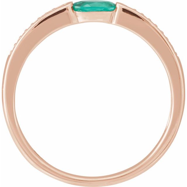 14K Rose Imitation Emerald & .05 CTW Natural Diamond Ring