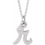 14K White Petite Initial R 16" Necklace