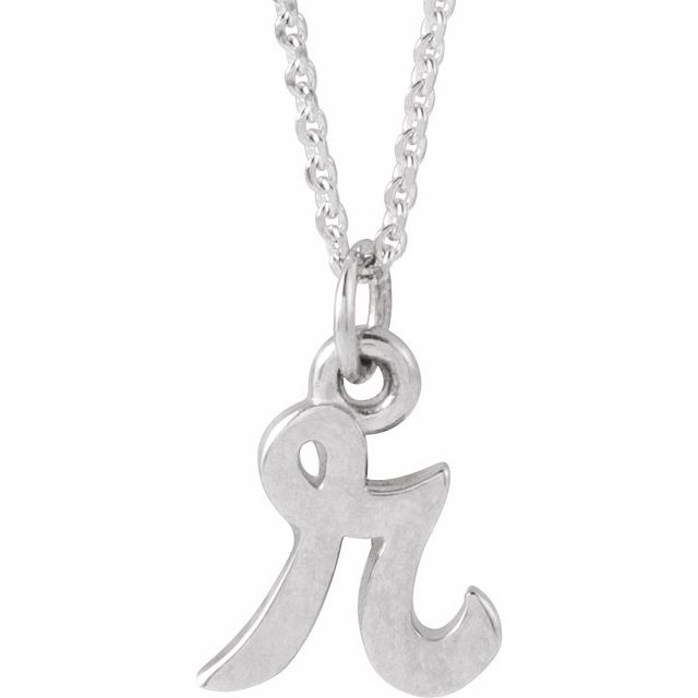 14K White Petite Initial R 16" Necklace