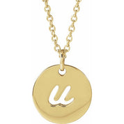 14K Yellow Script Initial U 16-18" Necklace