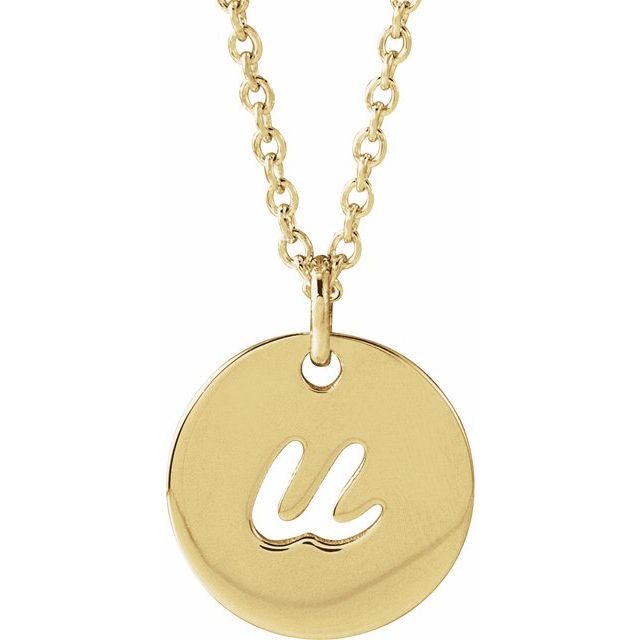 14K Yellow Script Initial U 16-18" Necklace