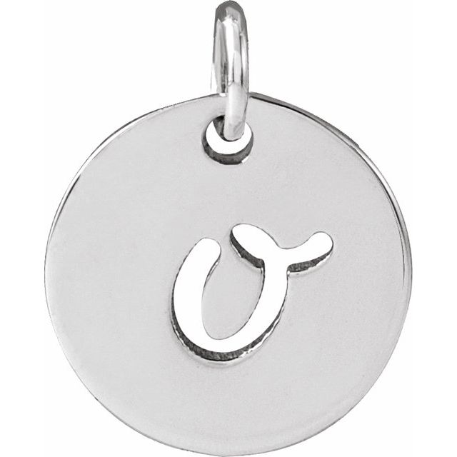 14K White Script Initial O Pendant