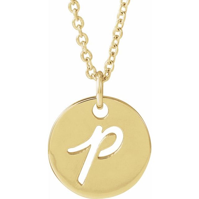 14K Yellow Script Initial P 16-18" Necklace