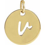14K Yellow Script Initial V Pendant
