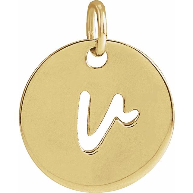 14K Yellow Script Initial V Pendant