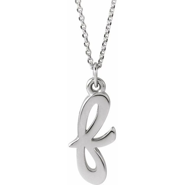 14K White Petite Initial F 16" Necklace