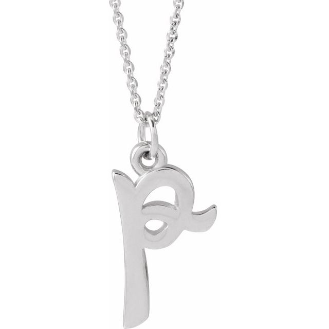 14K White Petite Initial P 16" Necklace