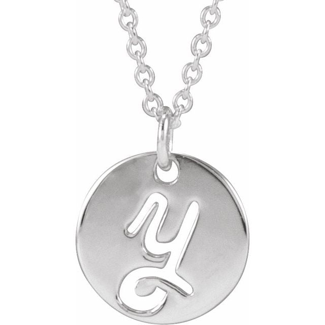 Sterling Silver Script Initial Y 16-18" Necklace