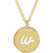 14K Yellow Script Initial W 16-18" Necklace