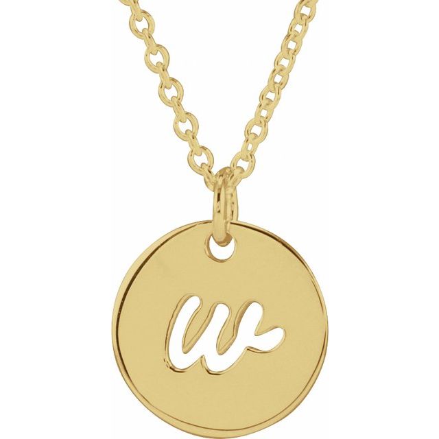 14K Yellow Script Initial W 16-18" Necklace