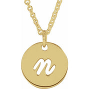 14K Yellow Script Initial N 16-18" Necklace