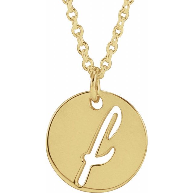 14K Yellow Script Initial F 16-18" Necklace