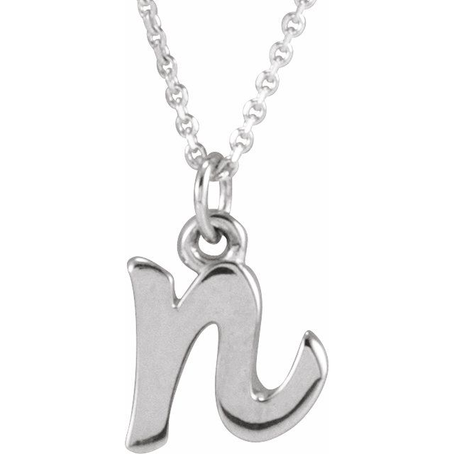 14K White Petite Initial N 16" Necklace