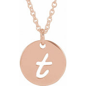 14K Rose Script Initial T 16-18" Necklace