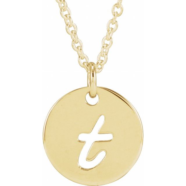 14K Yellow Script Initial T 16-18" Necklace