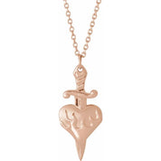 14K Rose Heart & Dagger 16-18" Neckalce