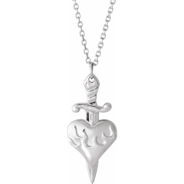 Sterling Silver Heart & Dagger 16-18" Neckalce