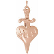 14K Rose Heart & Dagger Pendant